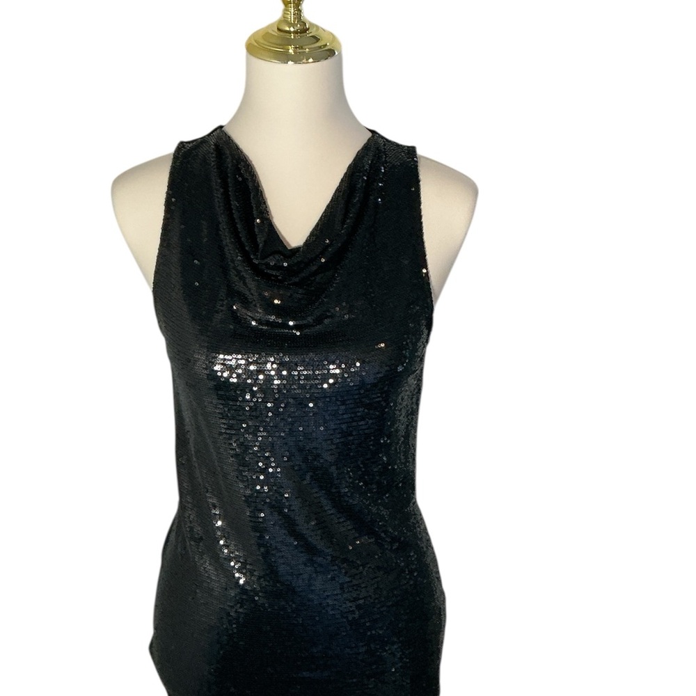 Lauren Ralph Lauren Black Sequin Cowl Neck Sleeveless Top Size Small